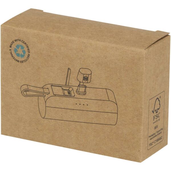 Alnair Type-C powerbank van 5000 mAh 10 W van gerecycled plastic met ingebouwde klapstandaard en 2 in 1 kabel - Wit Alnair Type-C powerbank van 5000 mAh 10 W van gerecycled plastic met ingebouwde klapstandaard en 2 in 1 kabel - Wit