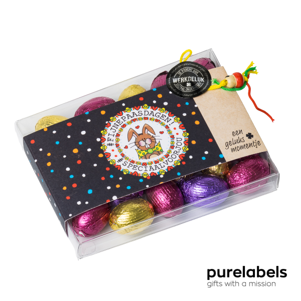 Paasgeschenk personeel | Vrolijk doosje met paaseitjes | Relatiegeschenk Pasen 200g