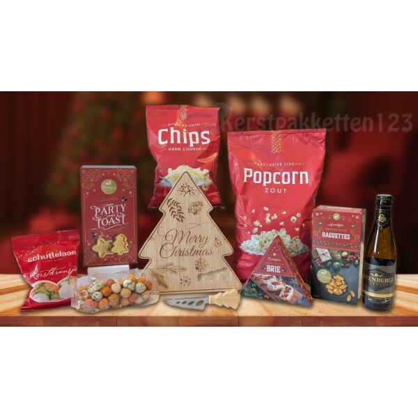Kerstpakket met houten serveerplankje Kerstpakket met houten serveerplankje