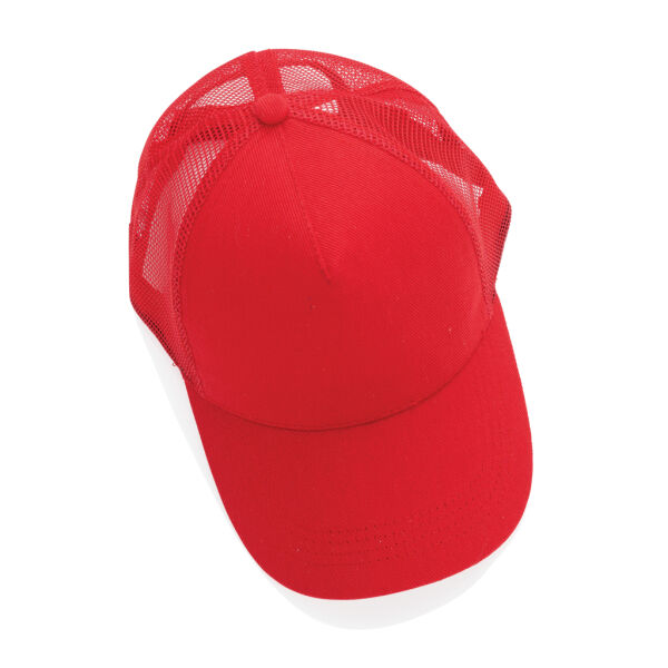 Impact AWARE™ 5 panel recycled katoenen truckercap, rood Impact AWARE™ 5 panel recycled katoenen truckercap, rood