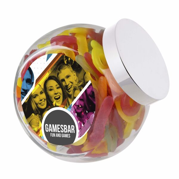 Glazen pot 2 liter, gevuld met snoep