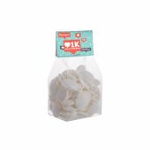Blokzakje met kopkaartje en 150 gram snoep, Transparant/Wit, Imperiale pepermunt