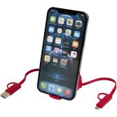 Alasia 5-in-1 100 cm intrekbare datasynchronisatie- en 45 W snellaadkabel van gerecycled plastic en aluminium - Rood