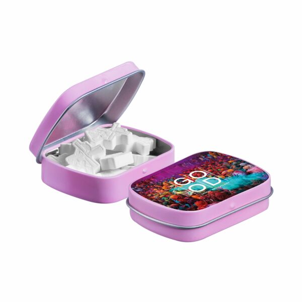 Mini scharnierblikje met vorm pepermunt Roze Molen Mini scharnierblikje met vorm pepermunt Roze Molen