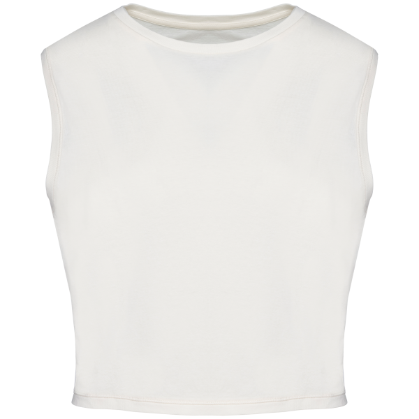 Ecologisch cropped mouwloos dames-T-shirt Washed Ivory XS Ecologisch cropped mouwloos dames-T-shirt Washed Ivory XS