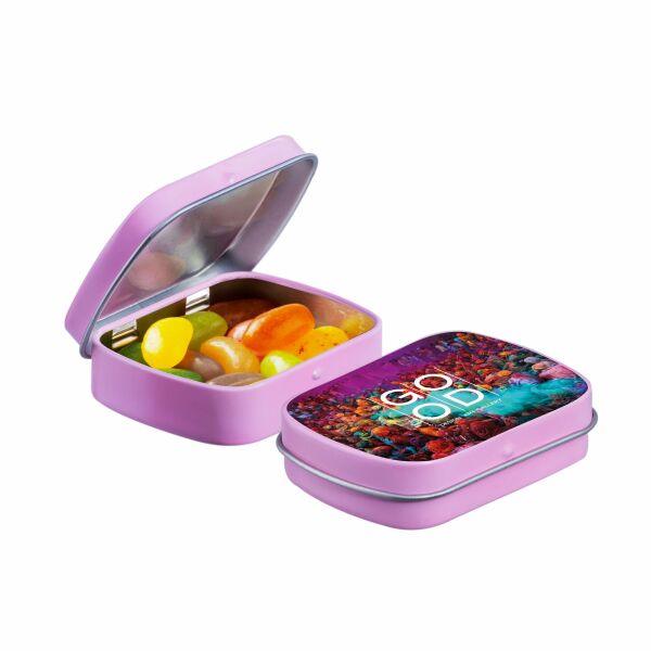 Mini scharnierblikje met snoep Roze Jelly beans Mini scharnierblikje met snoep Roze Jelly beans