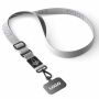 Geweven verstelbare crossbody telefoonhouder met gegraveerde metalen logoplaat
