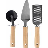 Metalen en houten keukengereedschapset Sylvan bruin
