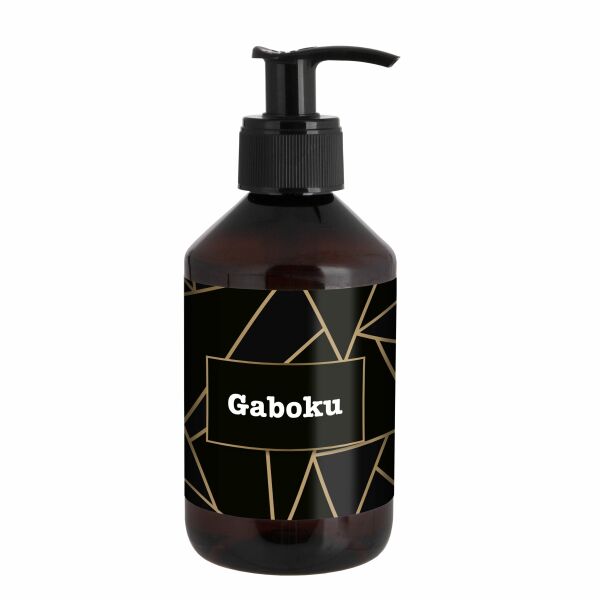 Bedrukte handzeep in apothekersfles