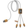 SCX.design C39 3-in-1 oplaadkabel van rPET met oplichtend logo en vierkante behuizing van bamboe - Wit