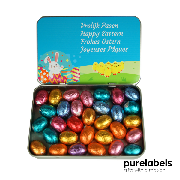 Paasgeschenk personeel | Paaseitjes in blikje 250g | Te bedrukken