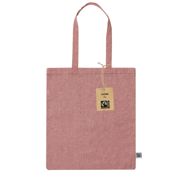 Gerecycled katoenen Fairtrade shopper Lazar | 120 g/m² | 38×42 cm | Lange hengsels | Rood Gerecycled katoenen Fairtrade shopper Lazar | 120 g/m² | 38×42 cm | Lange hengsels | Rood
