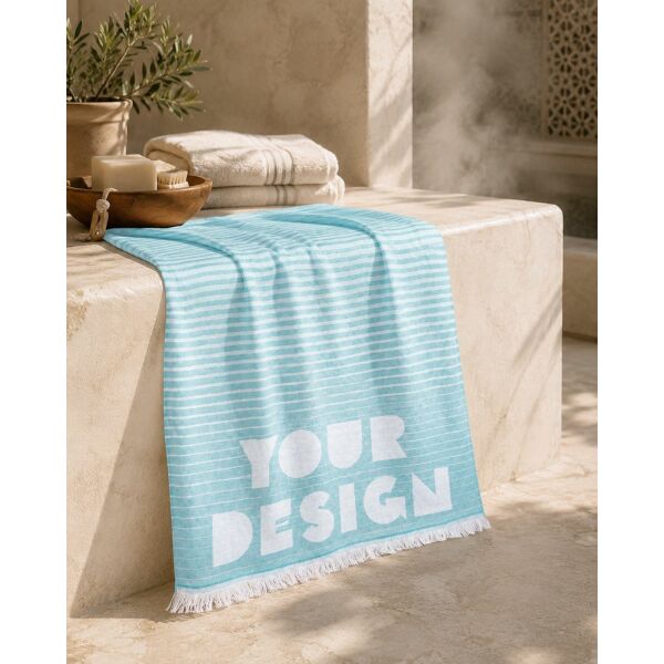 Custom-made hamamdoek 70 x 140 (2 kleuren geweven) met 250gsm Custom-made hamamdoek 70 x 140 (2 kleuren geweven) met 250gsm