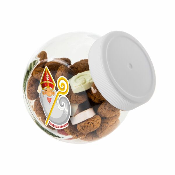 Klein glazen potje 0,4 liter, gevuld met snoep Wit Strooigoed Klein glazen potje 0,4 liter, gevuld met snoep Wit Strooigoed