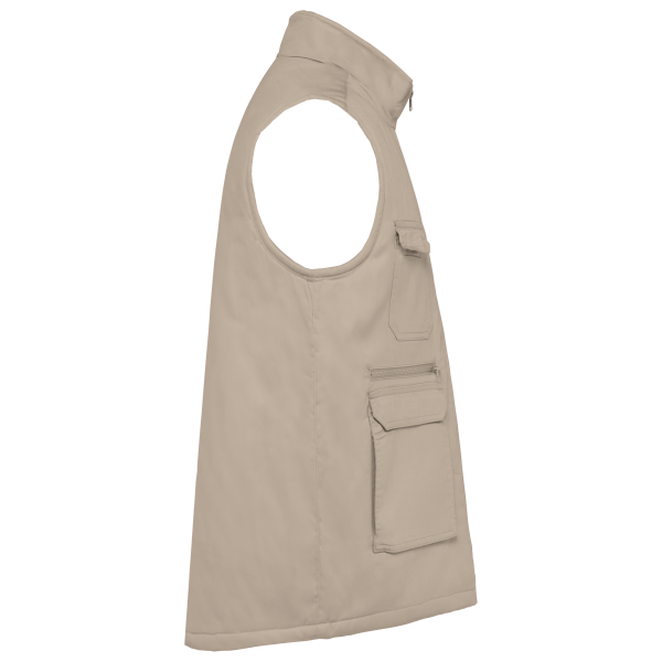 Gewatteerde uniseks bodywarmer van polykatoen multizakken Beige XS Gewatteerde uniseks bodywarmer van polykatoen multizakken Beige XS