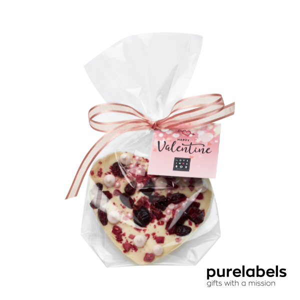 Valentijn cadeautje | Handgemaakte chocolade hart framboos meringue cranberry| 125g