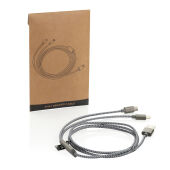 3-in-1 gevlochten nylon kabel, grijs
