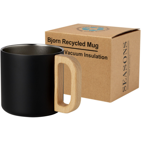 Bjorn 360 ml RCS certified recycled stainless steel mug with copper vacuum insulation - Solid black