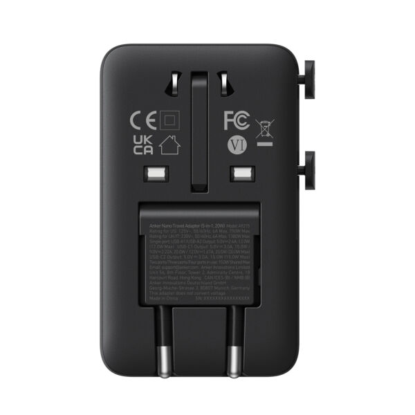 Anker Nano-reisadapter (5-in-1, 20 W), zwart Anker Nano-reisadapter (5-in-1, 20 W), zwart