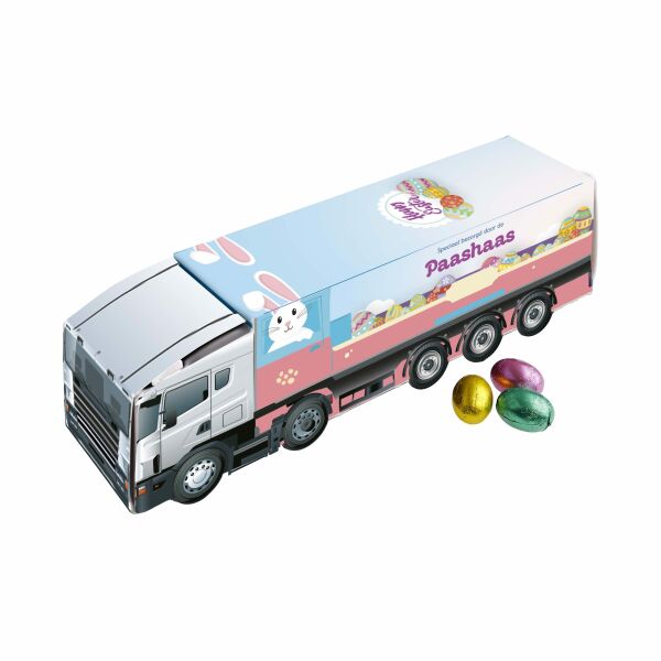 Truck met Paas chocolade, Wit, Paaseieren Creamy klein assorti Truck met Paas chocolade, Wit, Paaseieren Creamy klein assorti