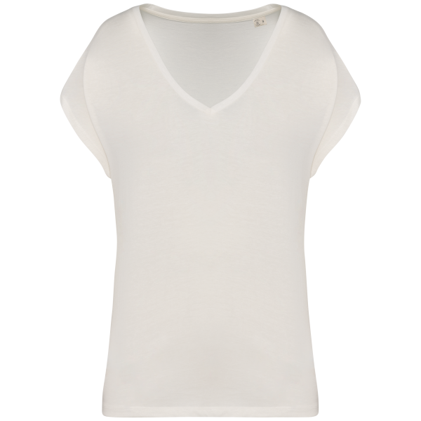 Ecologisch baggy dames T-shirt V-hals Ivory L Ecologisch baggy dames T-shirt V-hals Ivory L