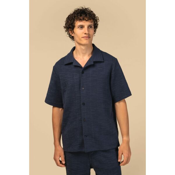 Strukturierte Kurzarm-Herrenhemd Navy Blue S Strukturierte Kurzarm-Herrenhemd Navy Blue S