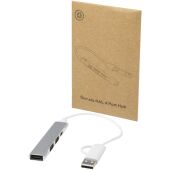 Alkaid 4 poorts USB-A en Type-C hub van gerecycled aluminium met dubbele ingang - Zilver