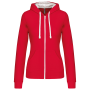 Damessweater met rits en capuchon in contrasterende kleur Red / White S